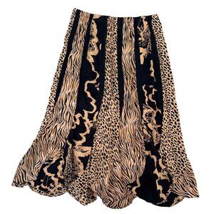 Drapers & Damons Petite Animal Print Midi Skirt Rayon Black & Tan size PS